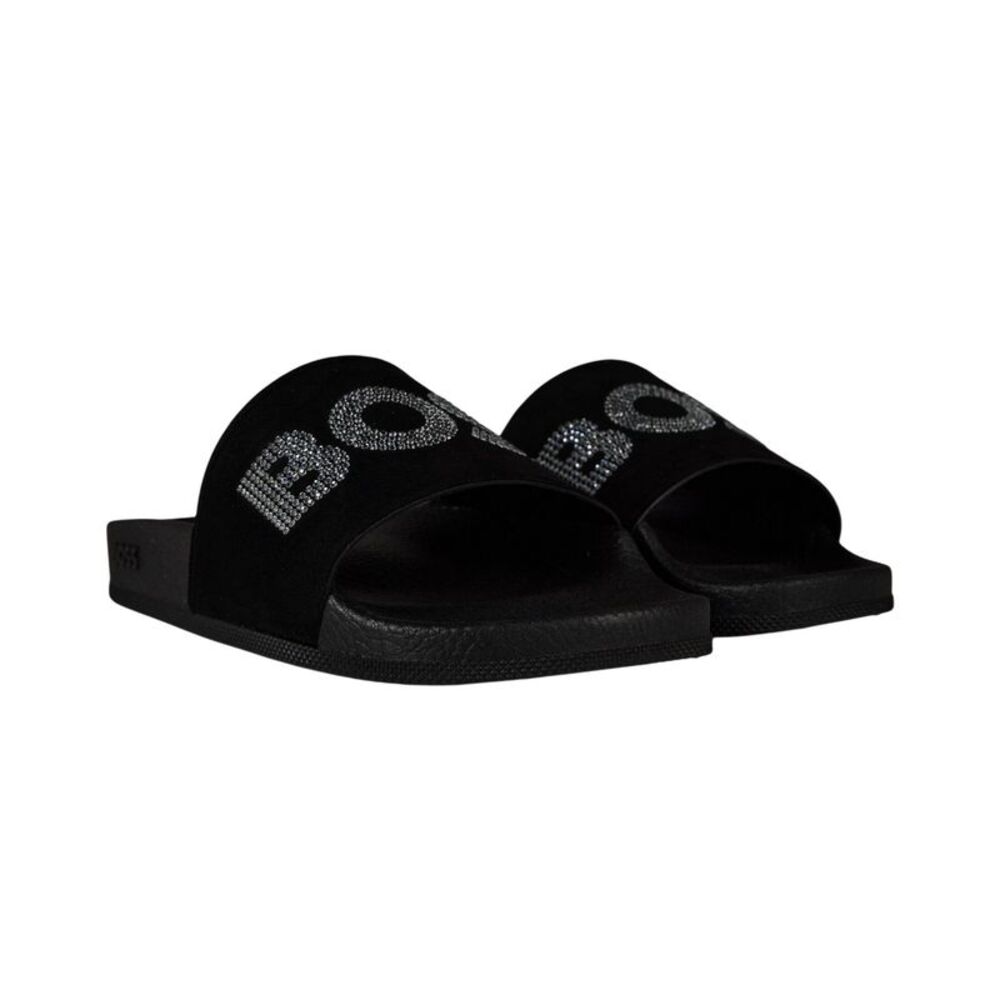 Boss Womens/Ladies Rhinestone Pool Slides / Black